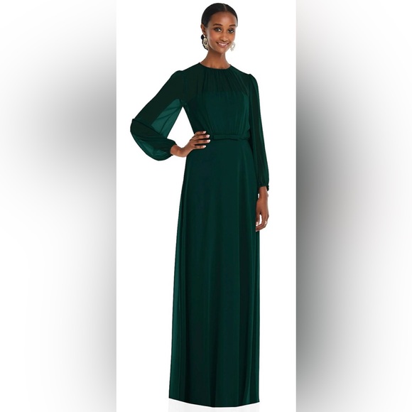 NWOT Dessy Collection Chiffon Overlay Maxi Dress in Evergreen - Size 6 - Picture 2 of 7